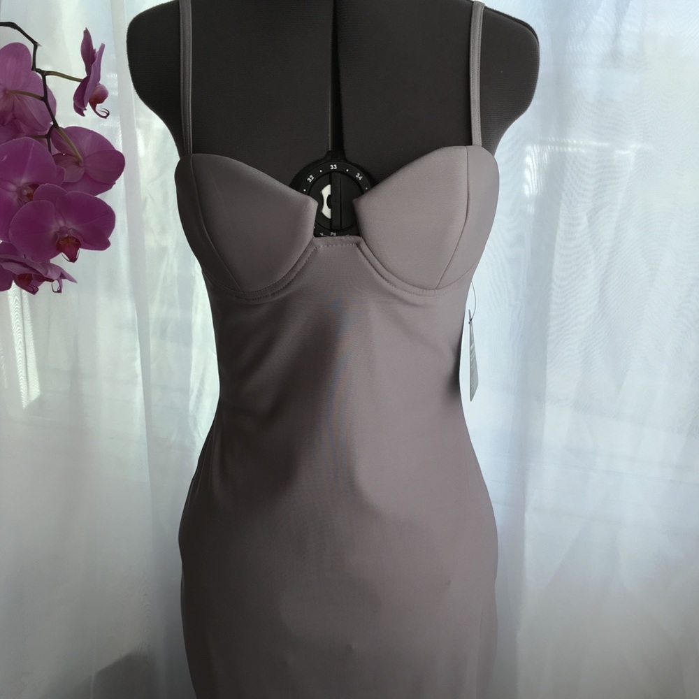 Grey body con spaghetti strap dress